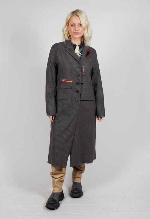 Long Pinstripe Coat in Slate