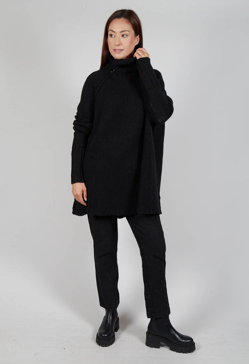 Long Relaxed Roll Neck Jumper in Black