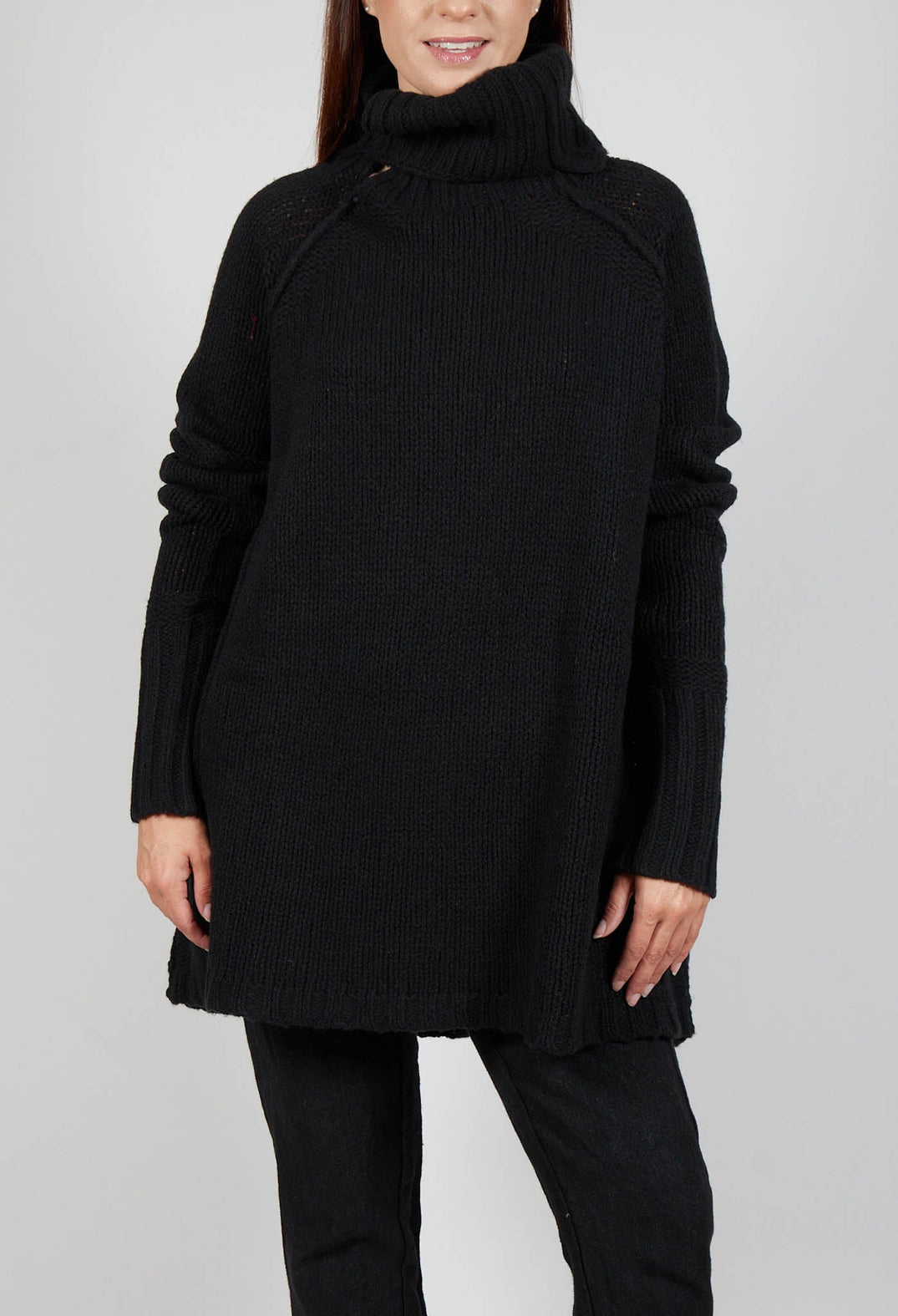 Long Relaxed Roll Neck Jumper in Black