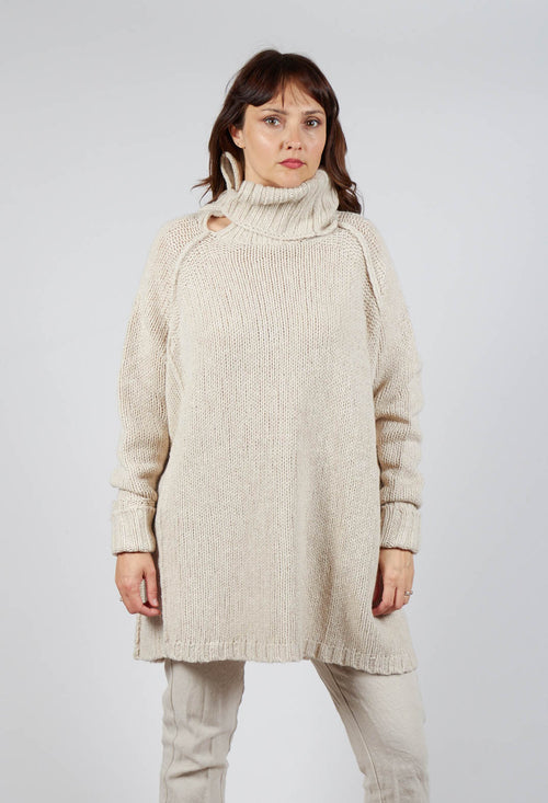 Long Relaxed Roll Neck Jumper in Bone Mel