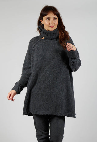 Long Relaxed Roll Neck Jumper in Slate Mel