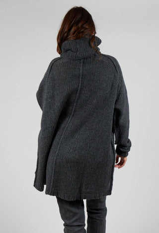 Long Relaxed Roll Neck Jumper in Slate Mel