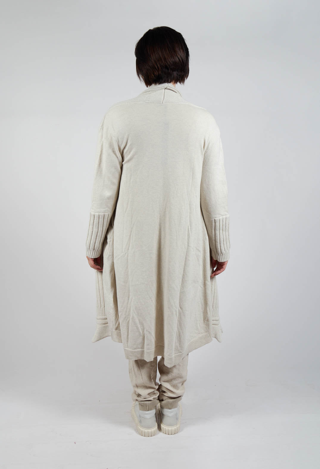 Long Ribbed Cardigan in Bone Mel