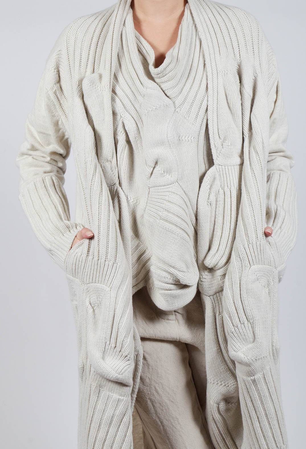 Long Ribbed Cardigan in Bone Mel