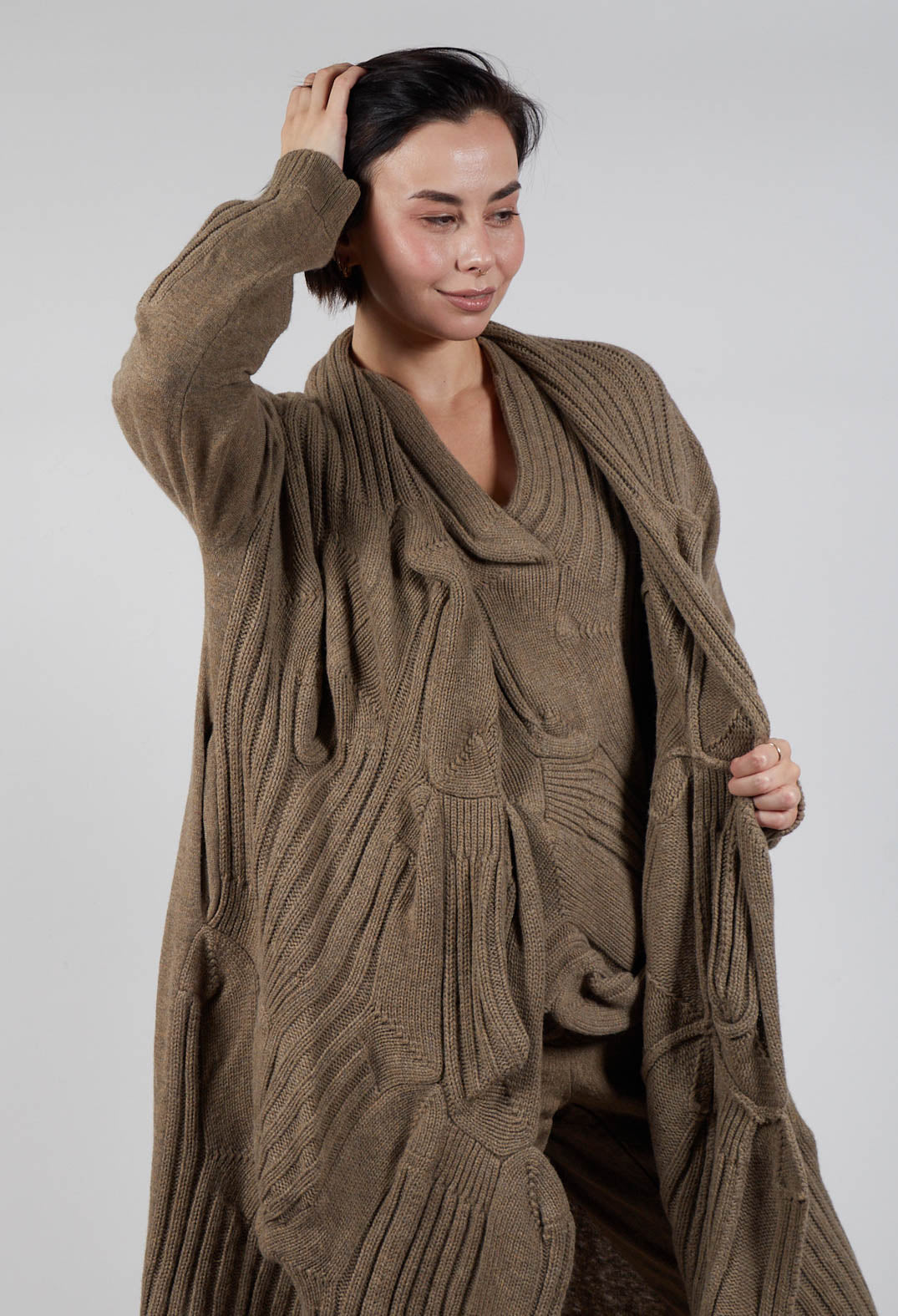 Long Ribbed Cardigan in Camel Mel