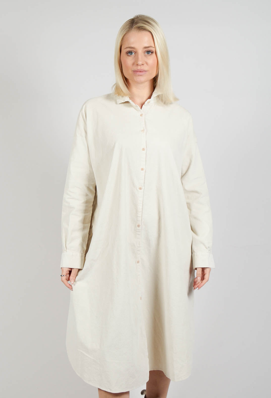 Long Shirt Dress V in Off White