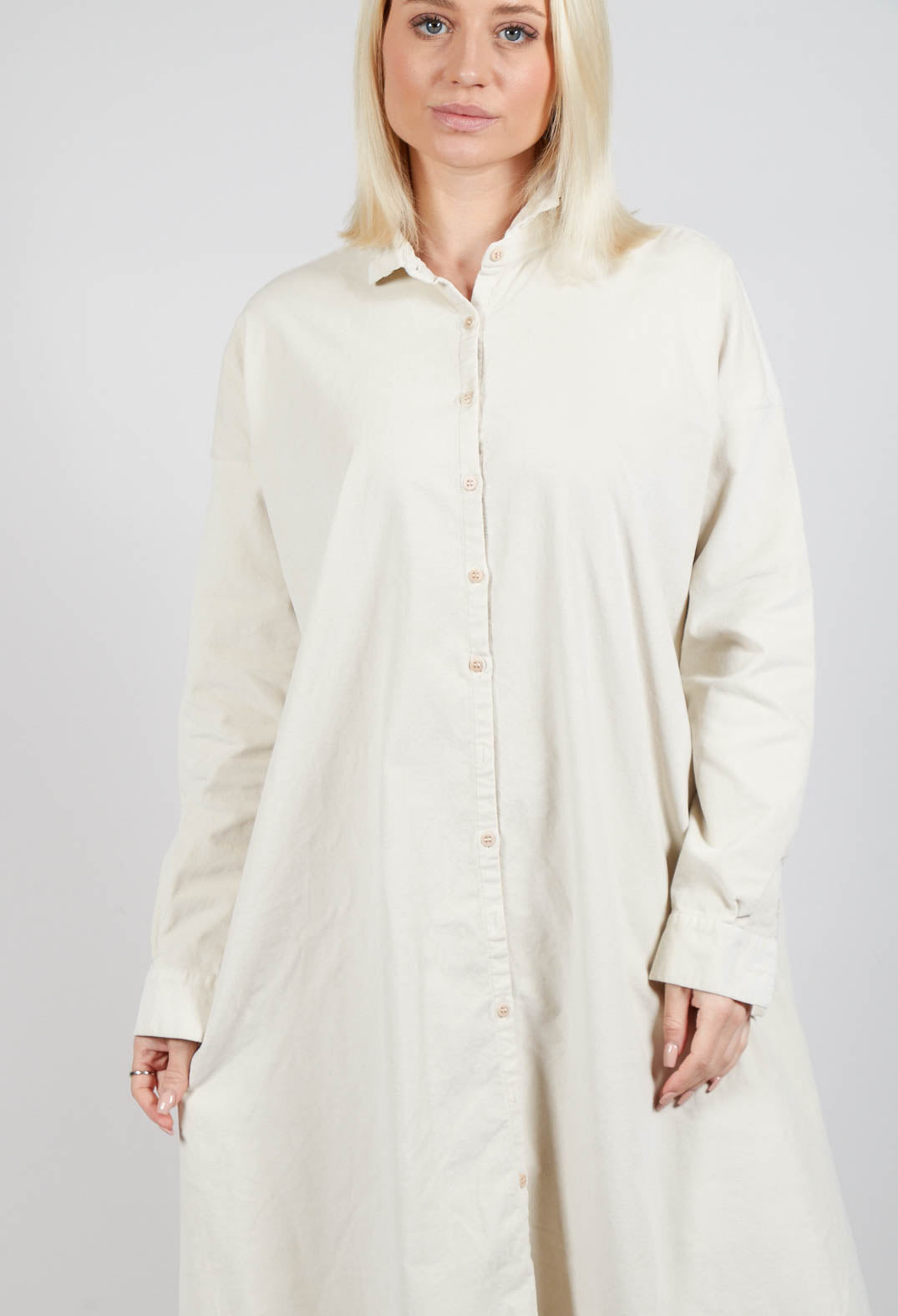 Long Shirt Dress V in Off White