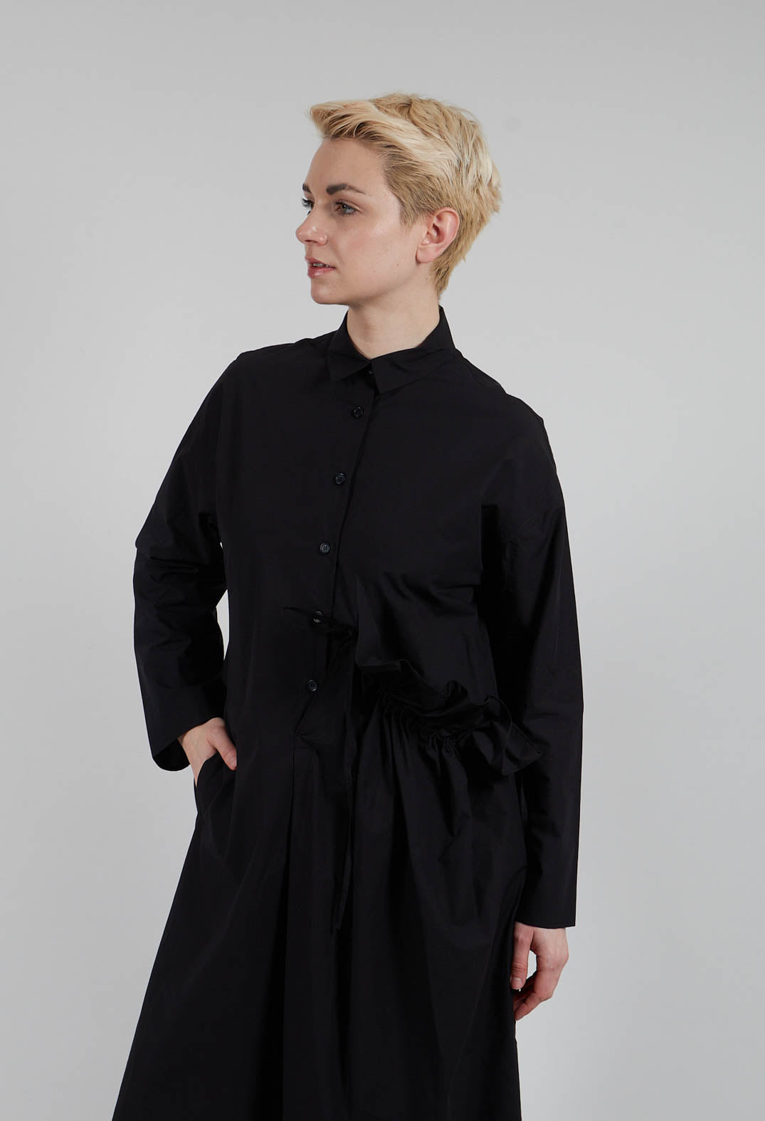 Long Shirt with Ruffles in Black