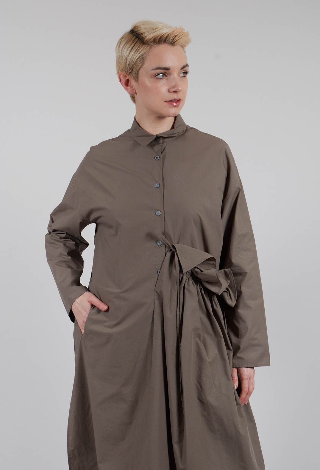 Long Shirt with Ruffles in Khaki