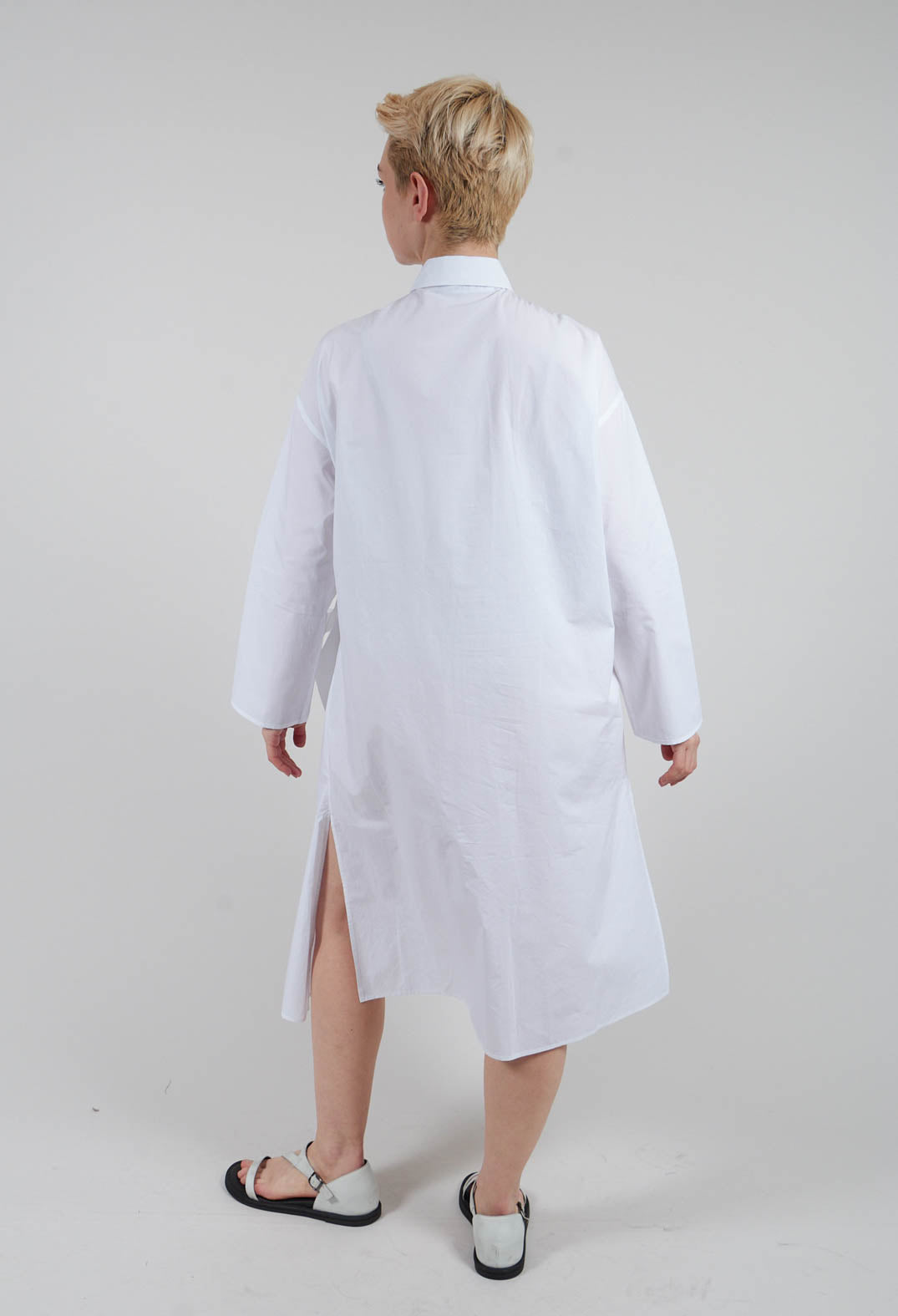 Long Shirt with Ruffles in White