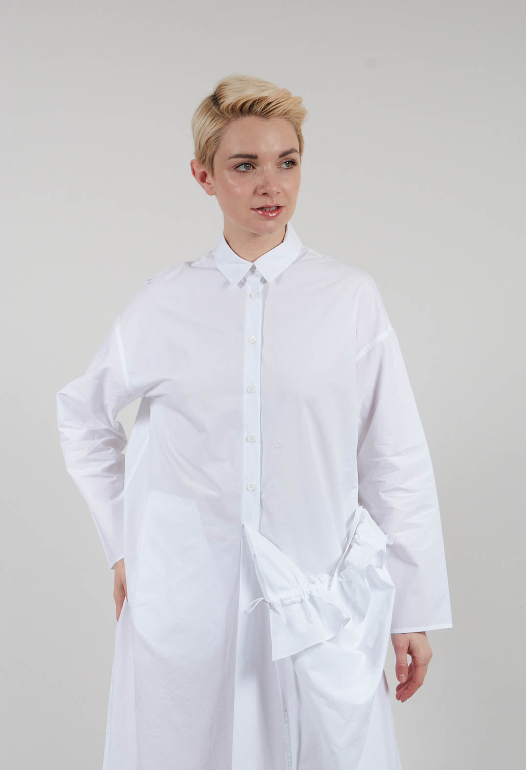 Long Shirt with Ruffles in White