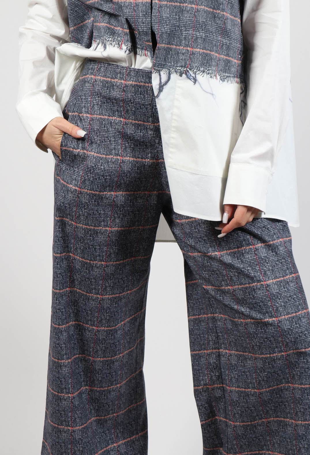 Long Skara Pants in Night Orange Check Olivia May