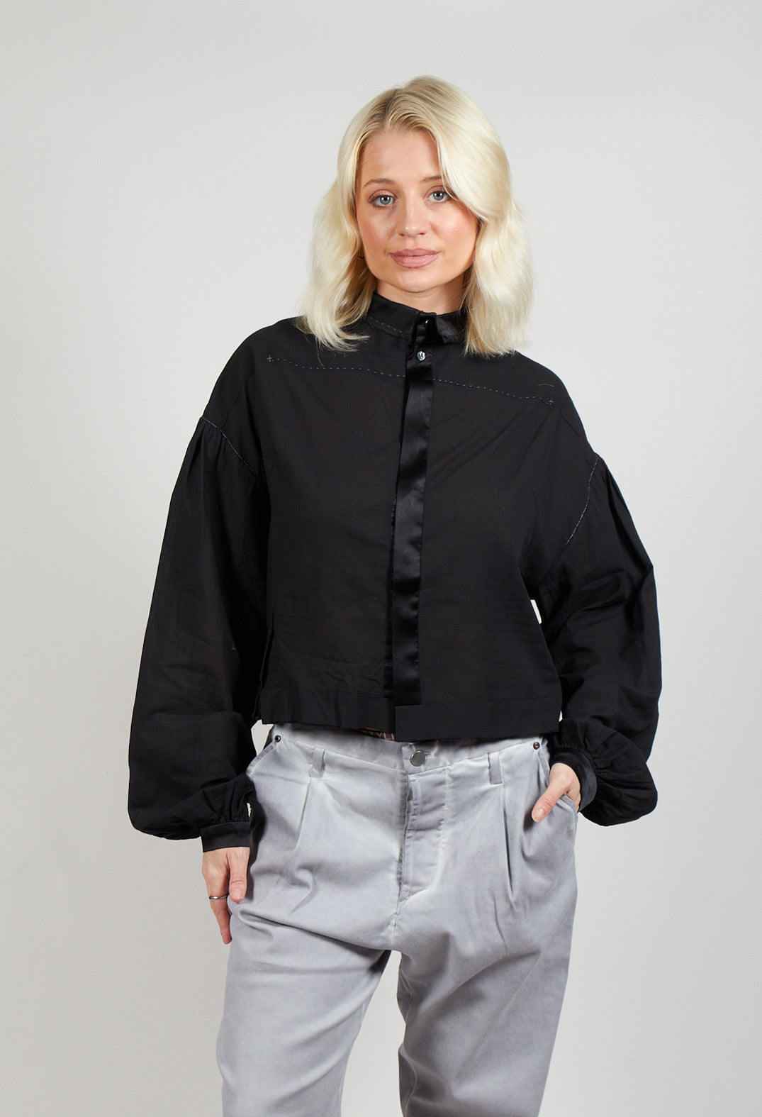 Long Sleeve Cotton Shirt in Black