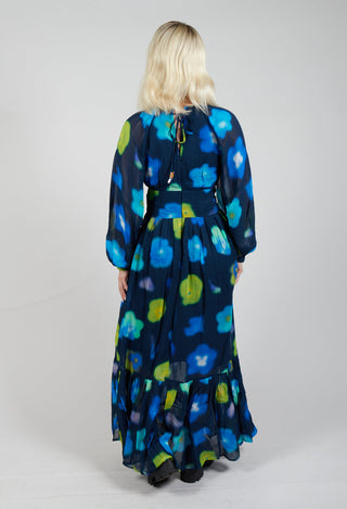 Long Sleeve Patterned Maxi Dress in Marine