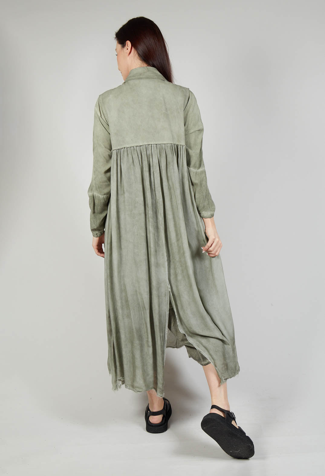 Long Sleeveless Coat in Contone and Viscosa Seta Olive