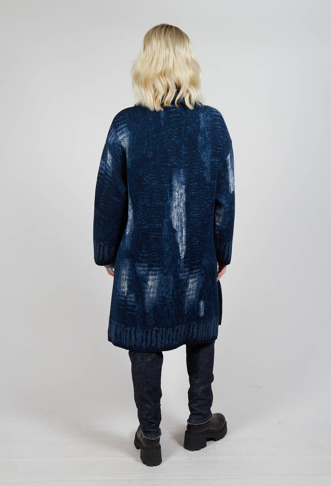 Longline Coat in Blue Denim Effect Print