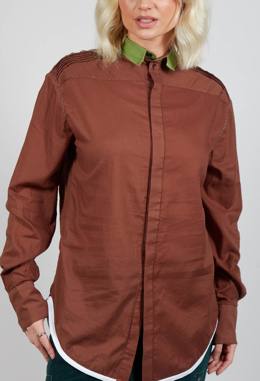 Longline Cotton Shirt in Brown