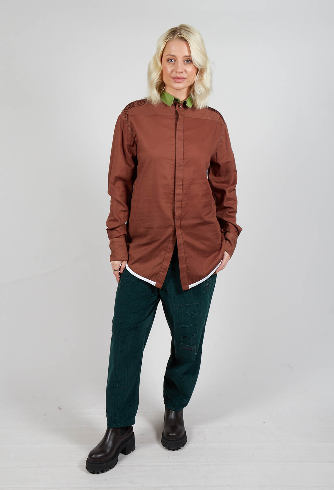 Longline Cotton Shirt in Brown