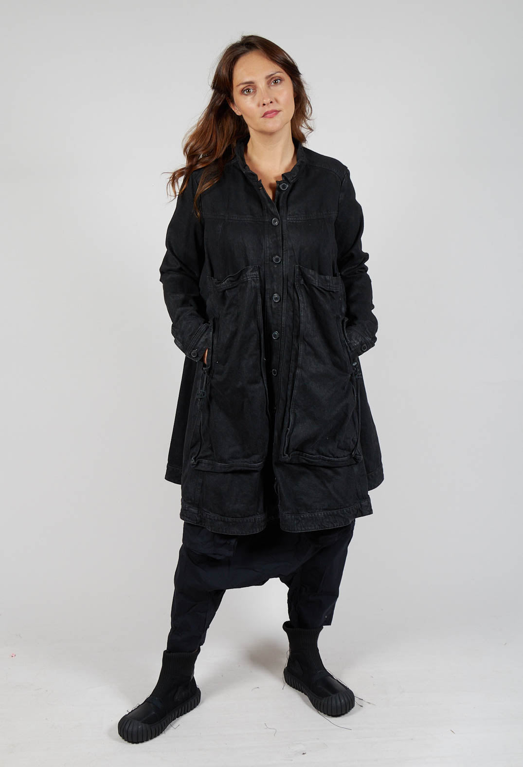 Longline Denim Worker Coat with Black Coated Jeans