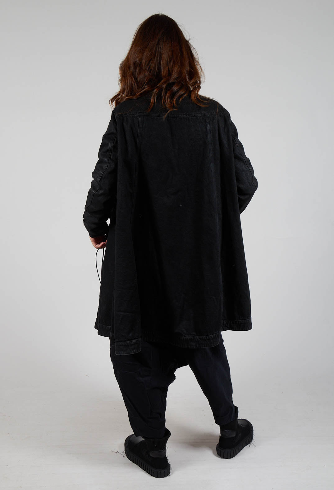 Longline Denim Worker Coat with Black Coated Jeans