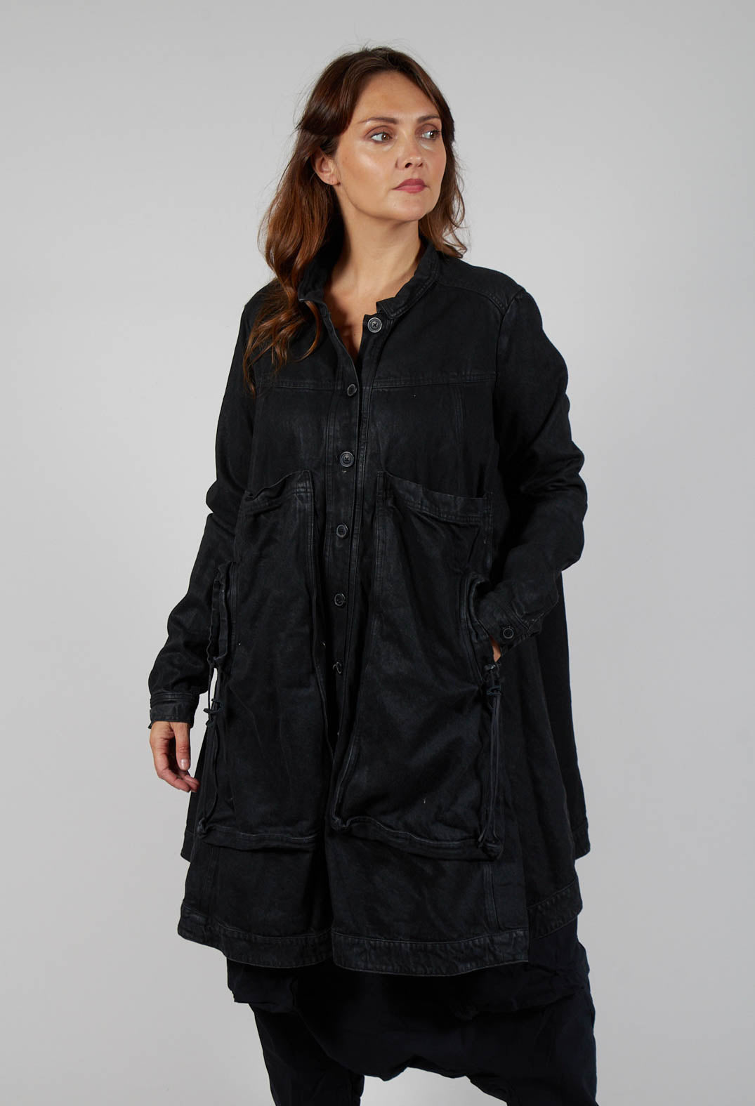 Longline Denim Worker Coat with Black Coated Jeans