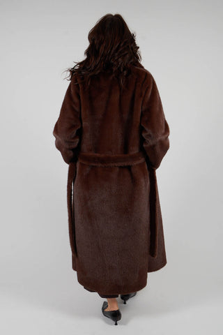 Longline Faux Fur Coat in Chocolate