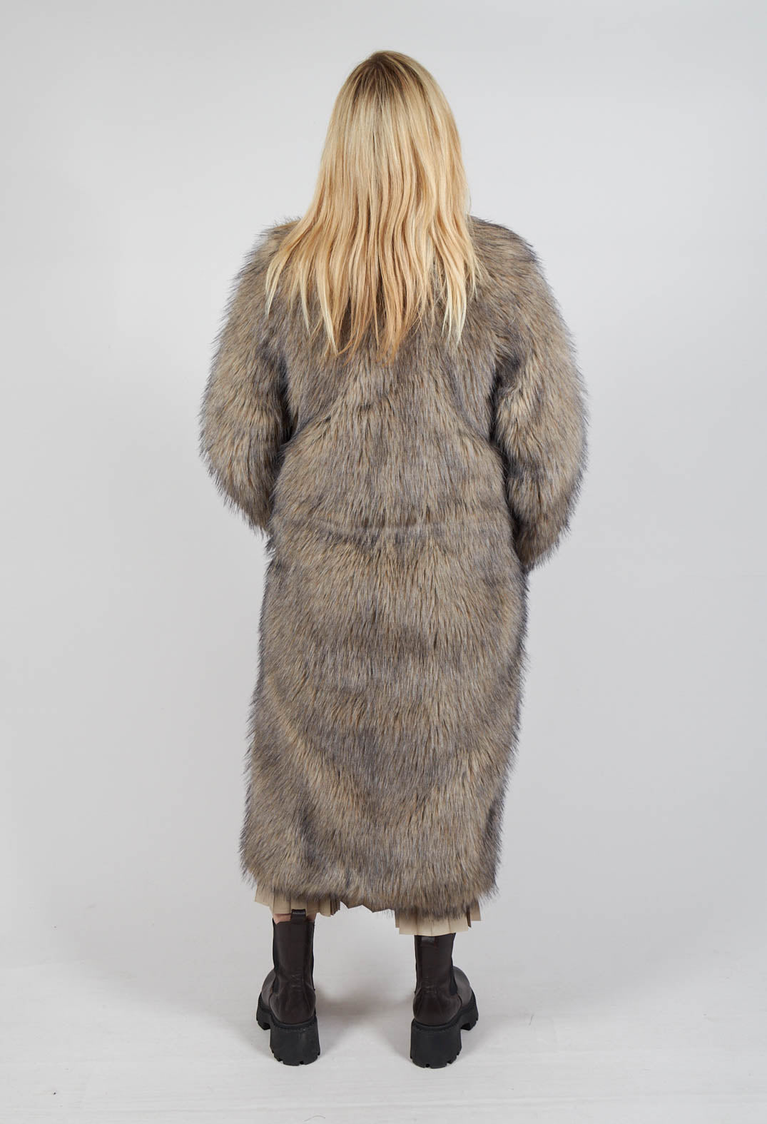 Longline Fur Coat in Cream Sfumato