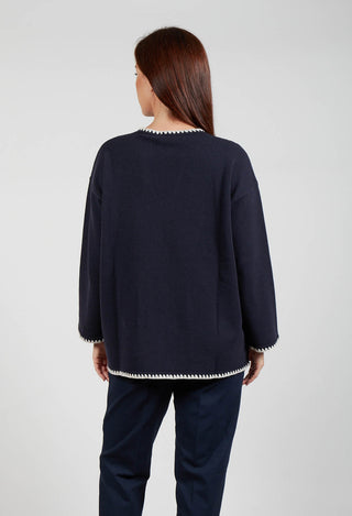 Longline Jumper with Contrasting Detail in Dark Navy and White