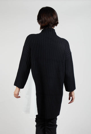 Longline Jumper with Shirt Detail in Black