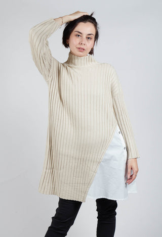 Longline Jumper with Shirt Detail in Cream