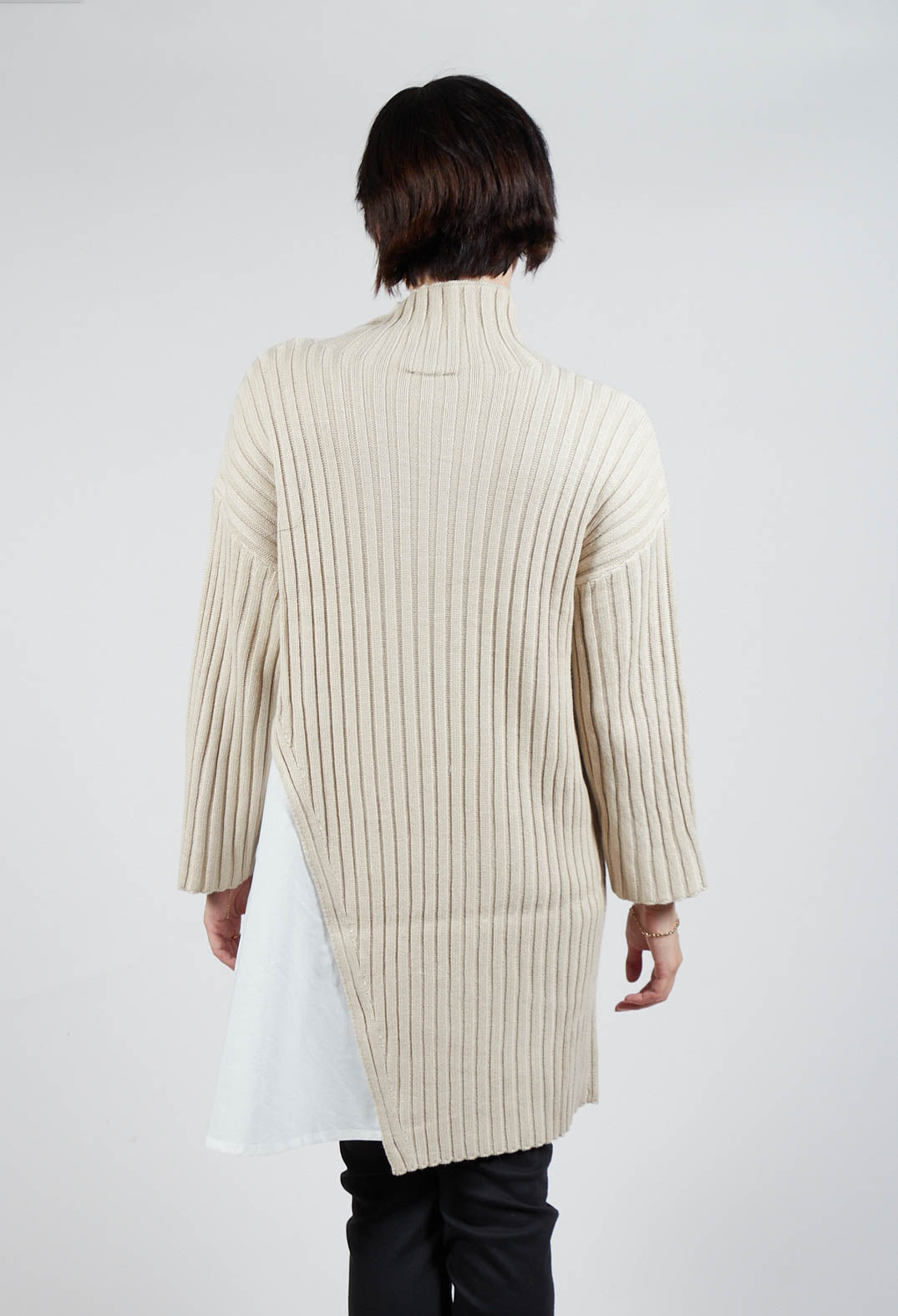 Longline Jumper with Shirt Detail in Cream