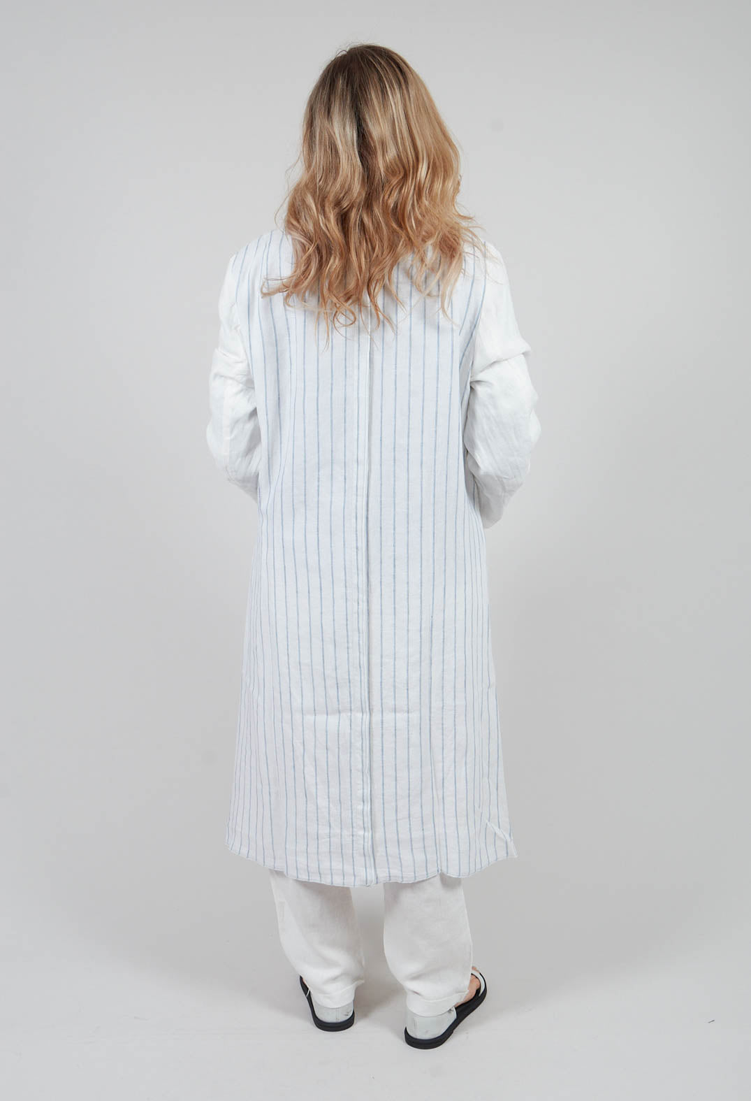 Longline Patch Pocket Coat in Original White Stripe