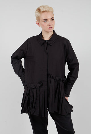 Longline Pleated Shirt in Black