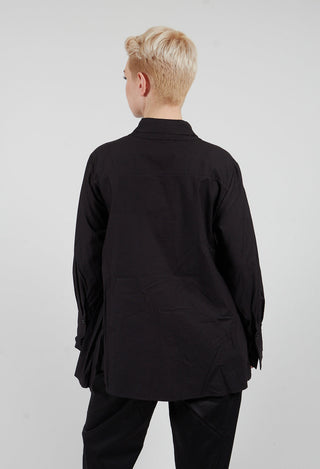 Longline Pleated Shirt in Black