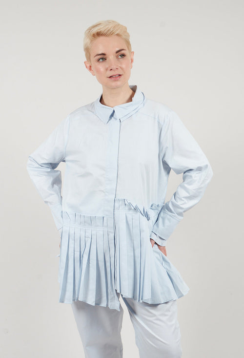 Longline Pleated Shirt in Ice Blue