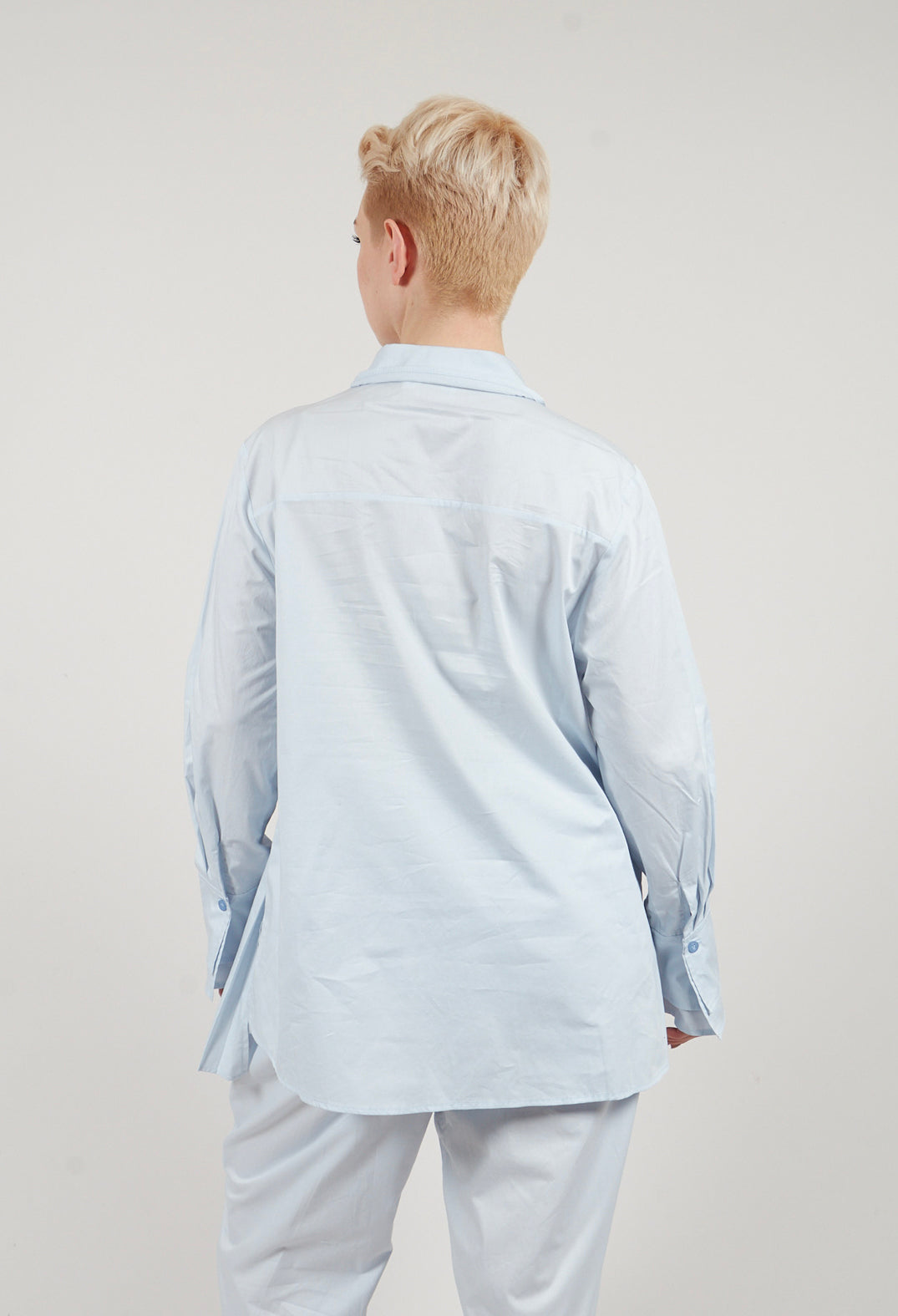 Longline Pleated Shirt in Ice Blue