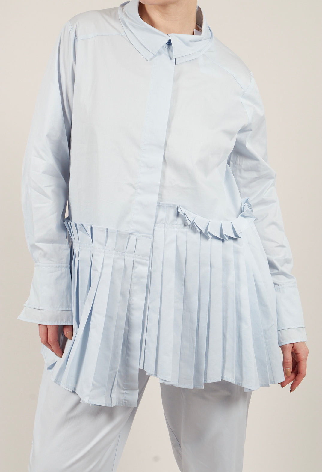 Longline Pleated Shirt in Ice Blue