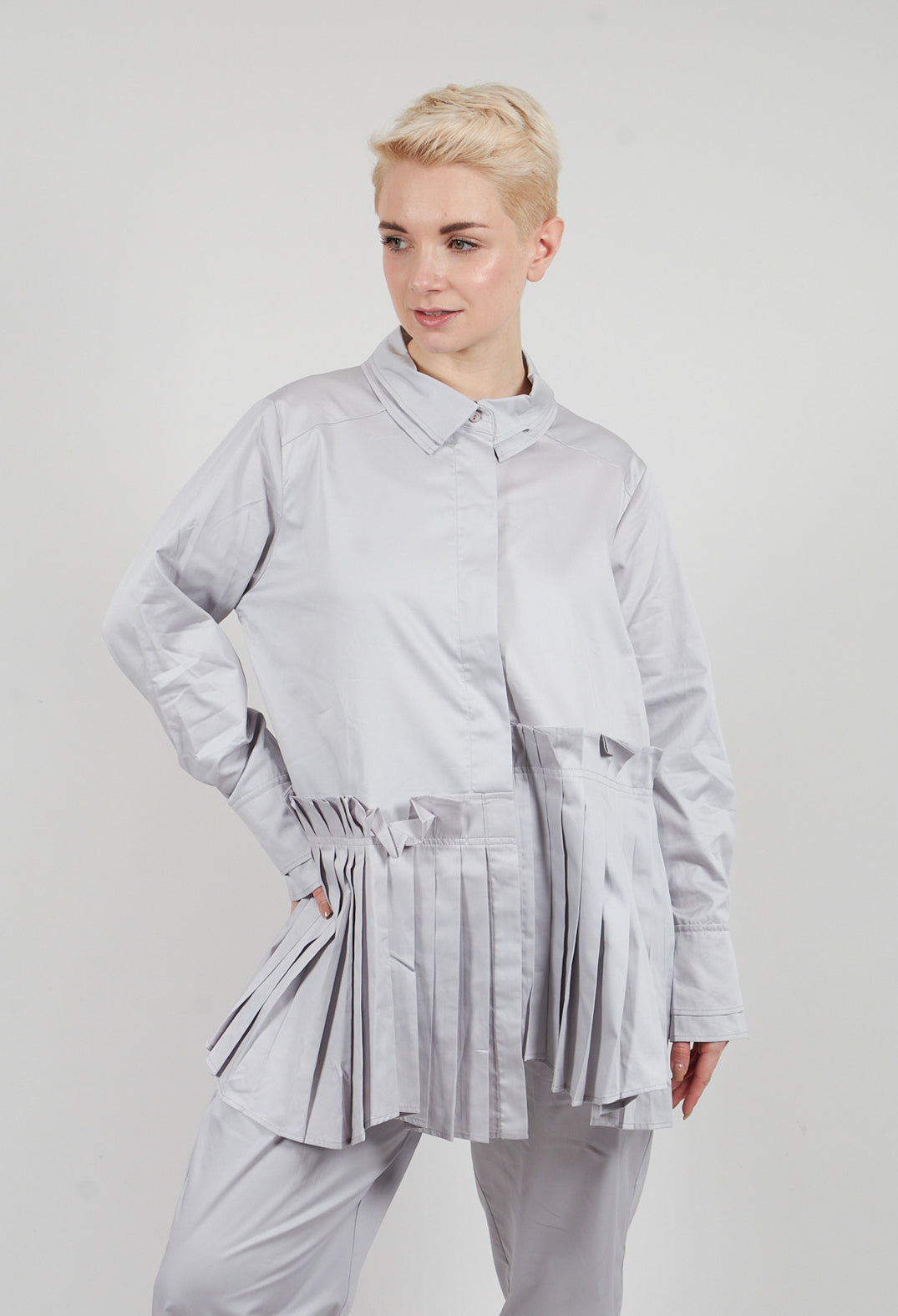 Longline Pleated Shirt in Silver