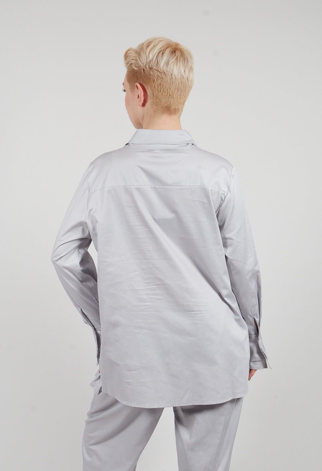 Longline Pleated Shirt in Silver