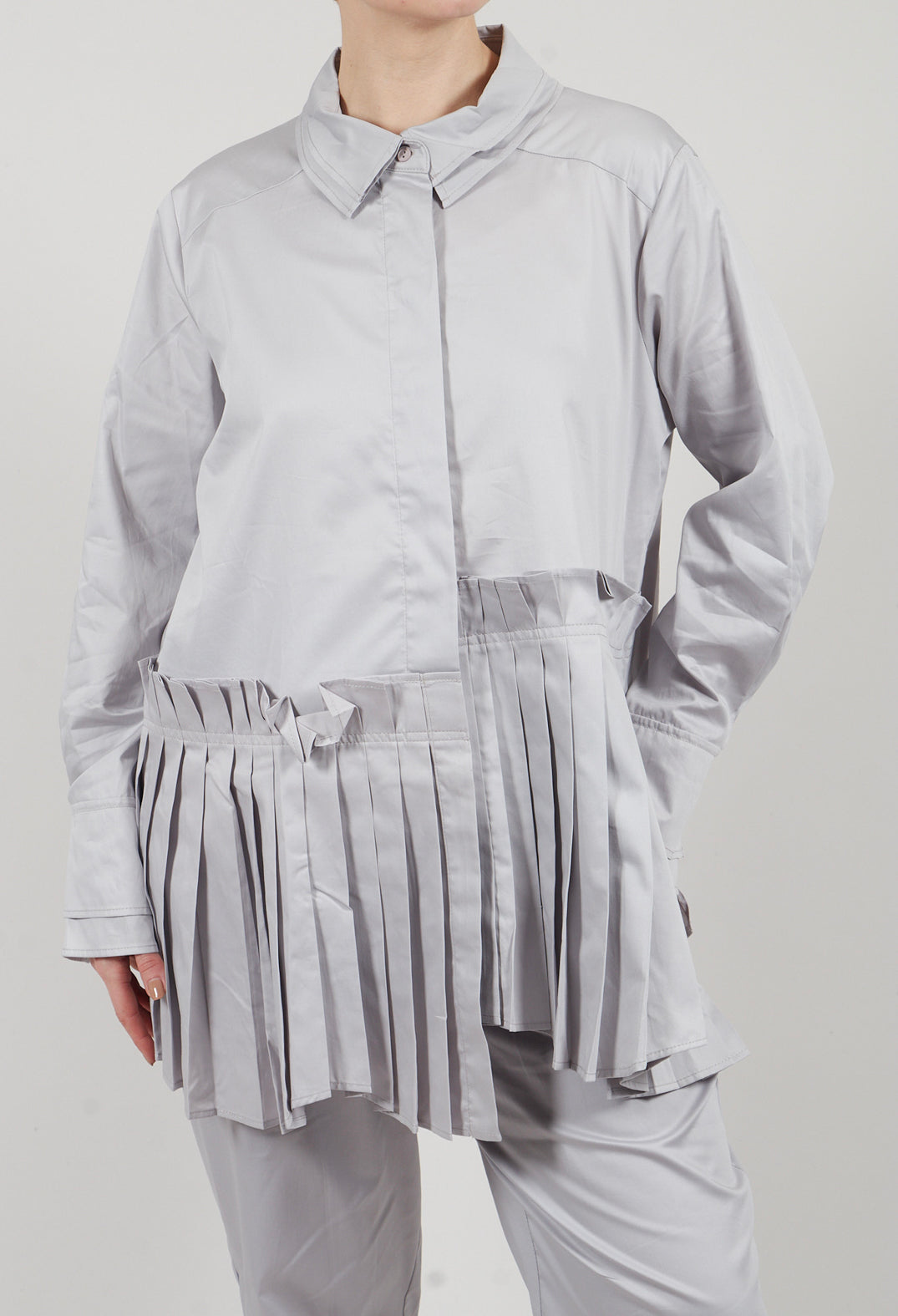 Longline Pleated Shirt in Silver