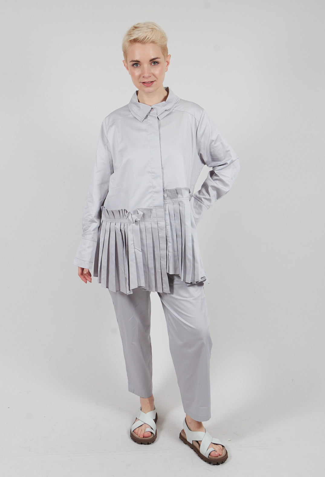 Longline Pleated Shirt in Silver