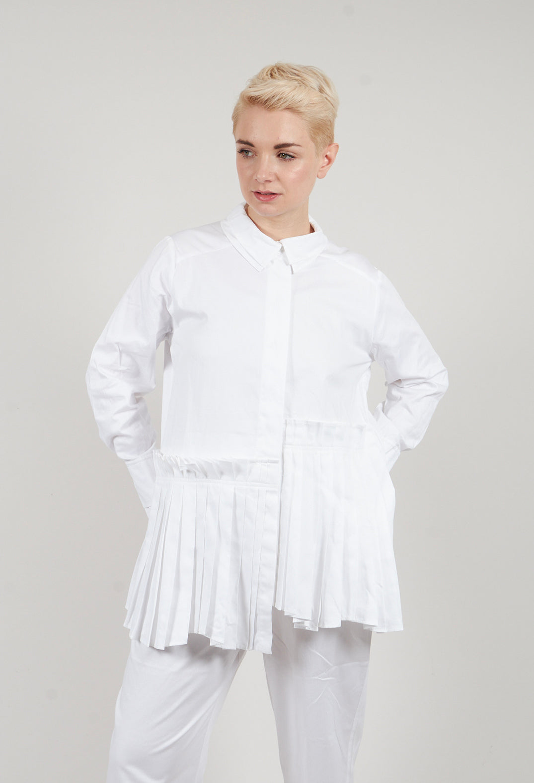 Longline Pleated Shirt in White