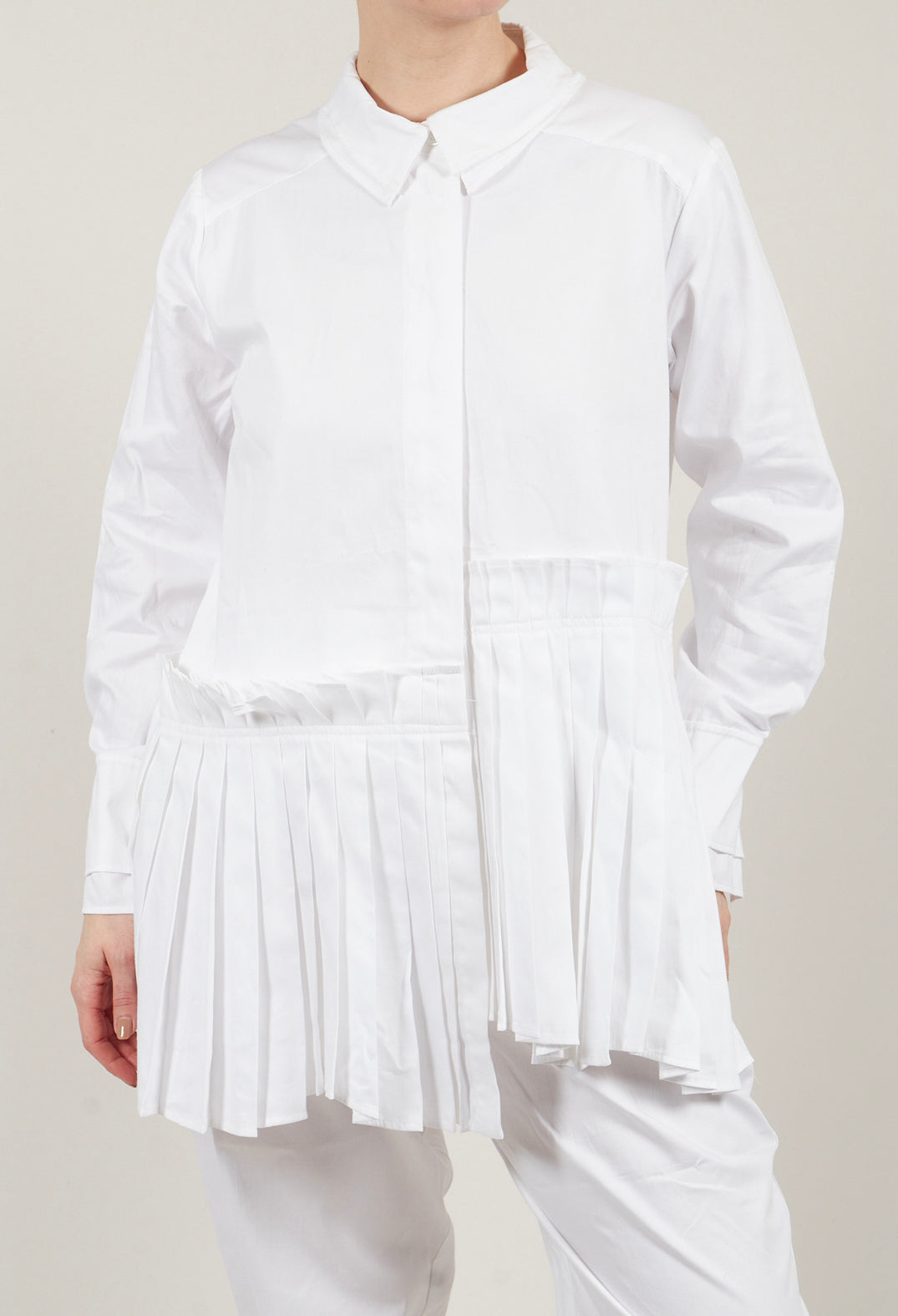 Longline Pleated Shirt in White