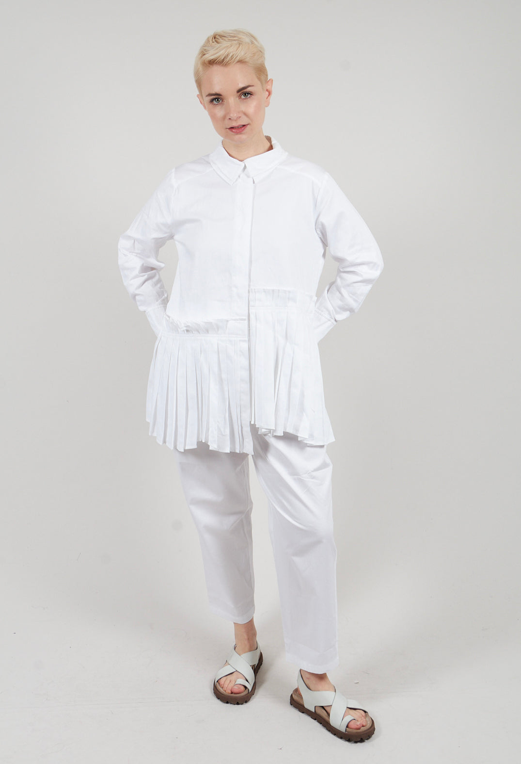 Longline Pleated Shirt in White