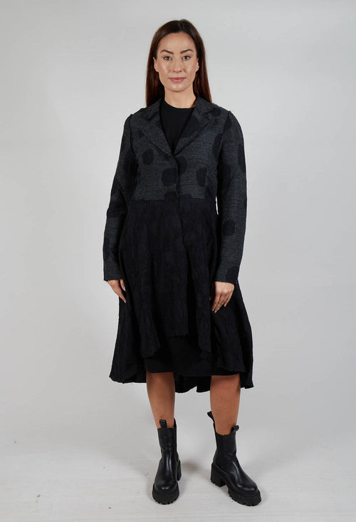 Longline Polka Dot Coat in Charcoal Grey