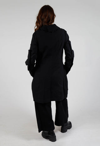 Longline Ruched Coat in Black