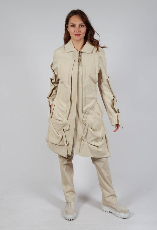 Longline Ruched Coat in Bone