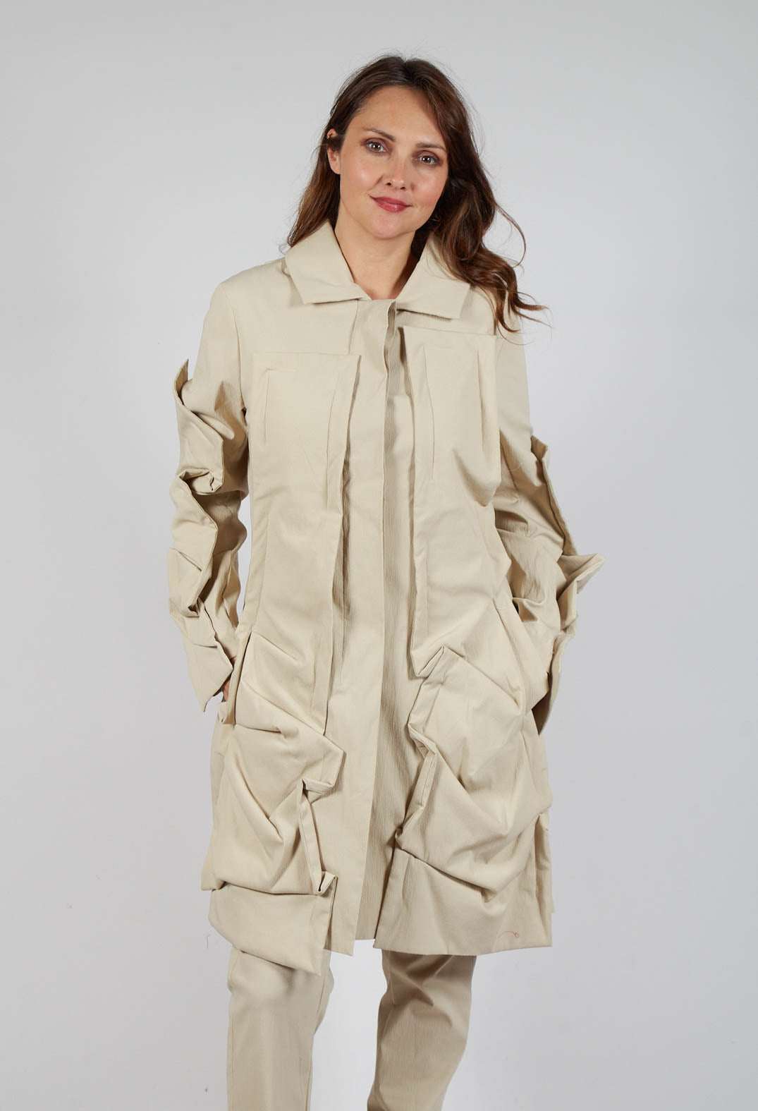 Longline Ruched Coat in Bone