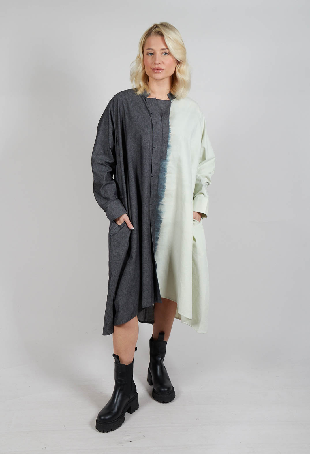 Longline Shirt Dress in Grey and Black