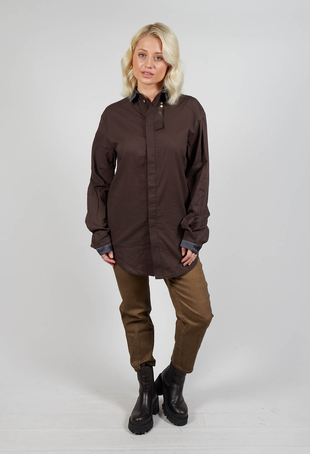 Longline Shirt in Dark Brown